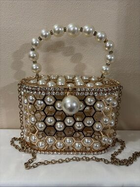 Bright- Drag Queen Pearl Bag Gold Pearl-Embellished Mini Cage  Bag